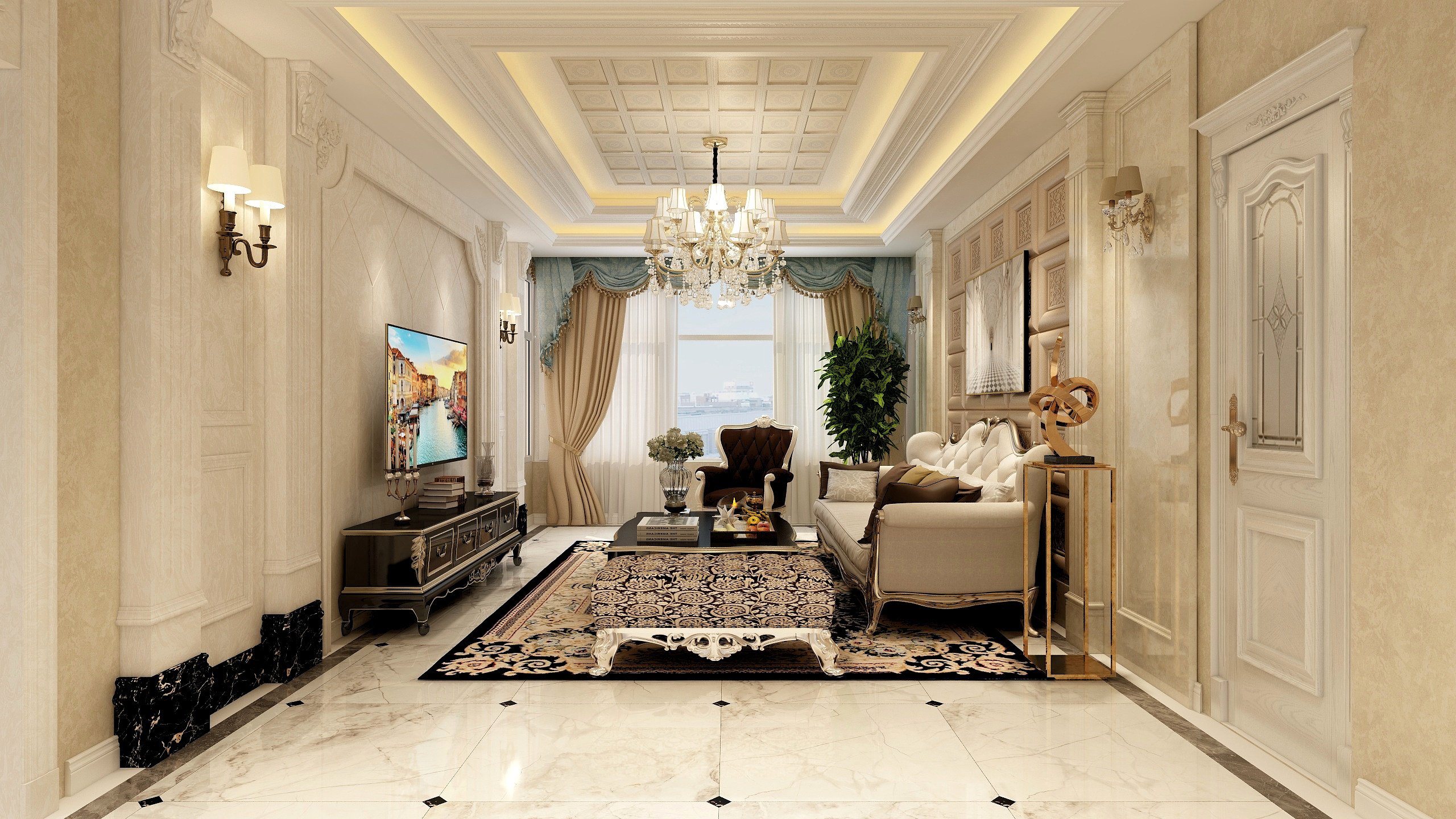 莫兰蒂的辉-130㎡三居简欧装修效果图