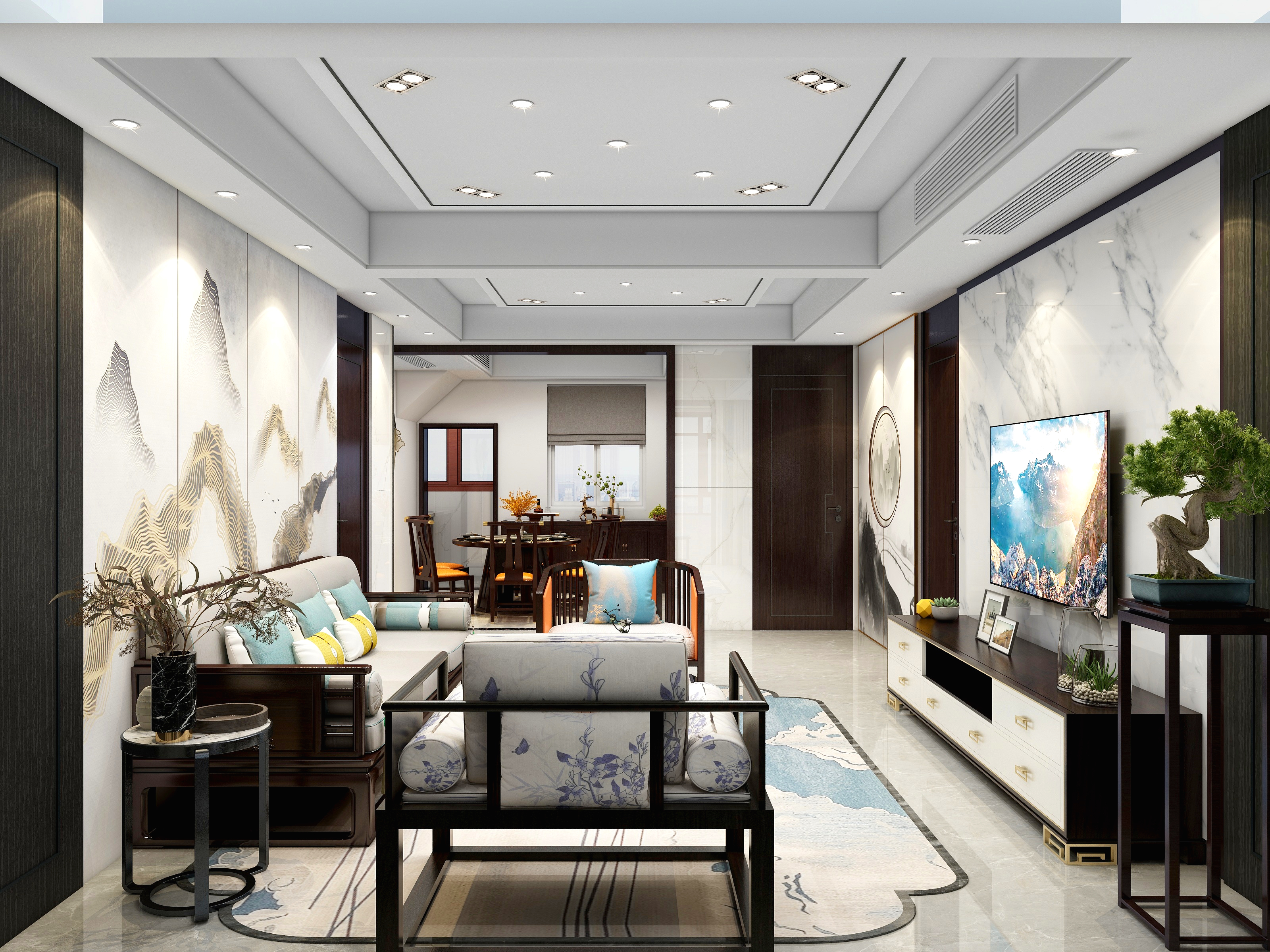 朱荷根室内设计-122方新中式两居装修效果图