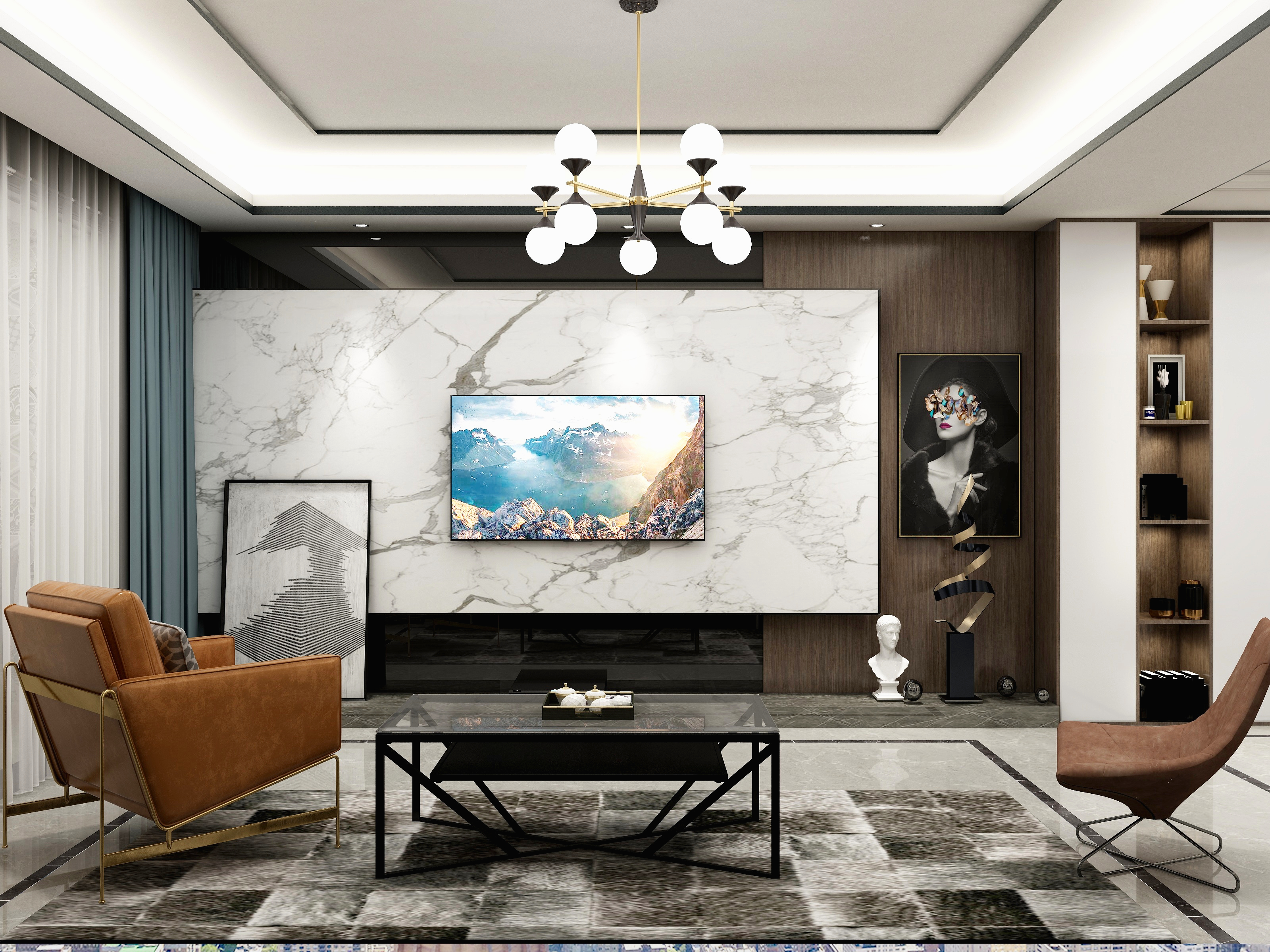 彭萍-150平现代简约黑白灰装修效果图