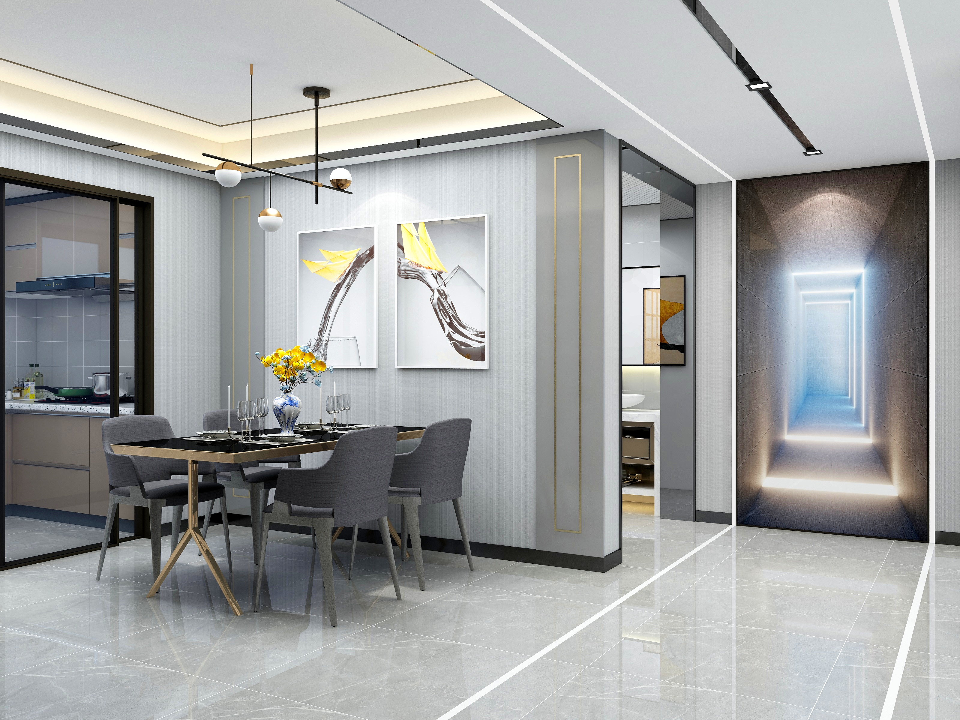 陆军-133平轻奢三居室装修效果图