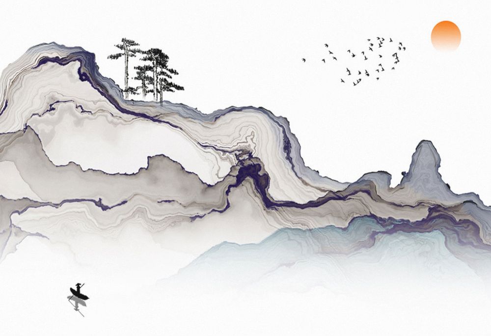 A新中式意境山水背景墙【艺轩壁画】36933D模型