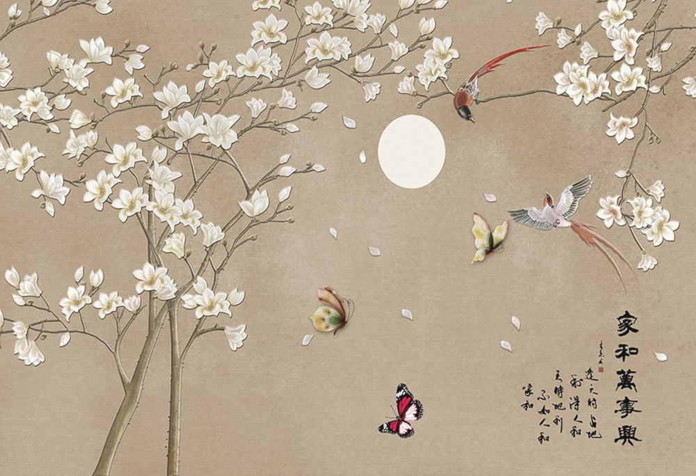 A新中式意境工笔花鸟背景墙【艺轩壁画】z53D模型