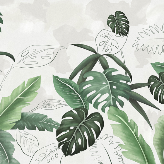 Green Tropical Plants and Leaves Mural 3D Model for Lively Atmospheres
