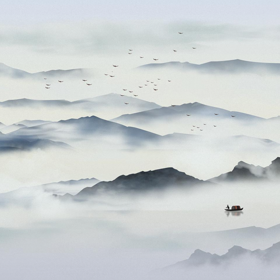 Art Xuan Mural Landscape Pattern 3D Model in New Chinese Style