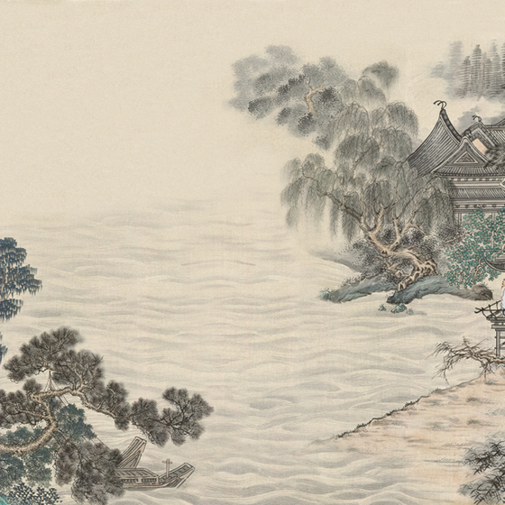 Chinese Landscape Wallpaper 3D Model in Beige