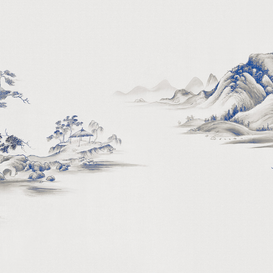Beetle Mural Chinese Landscape Wallpaper Fabric 3D Model in Blue