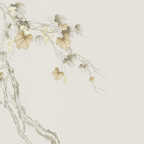 Beetle Mural Grapevine Wallpaper Fabric 3D Model - Beige