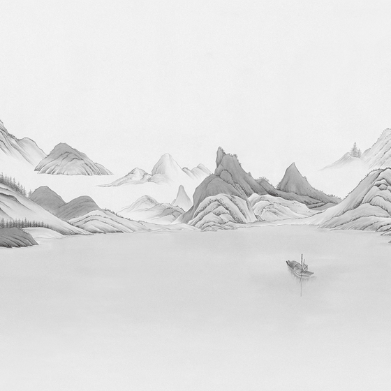 Chinese Landscape Wallpaper 3D Model in Gray for Unique Decor