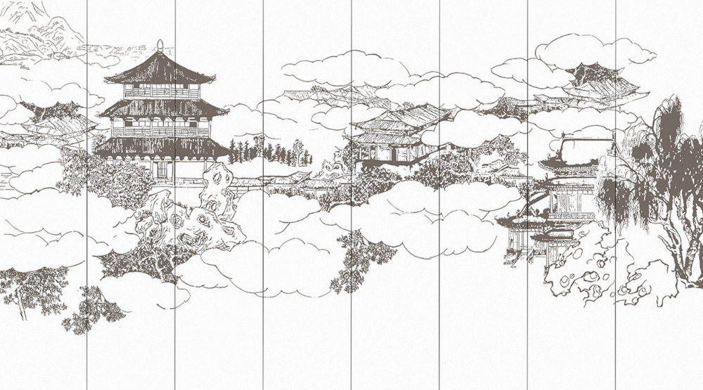 Custom Seamless Mural 3D Model with Pavilion Patterns