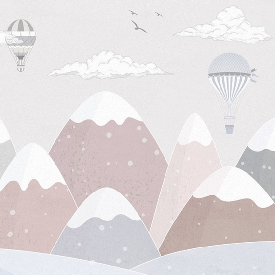 Light Gray Pink Children's Room Background Wall Hand-painted Hot Air Balloon Small Mountain Wallpaper Custom Wall Fabric Mural
