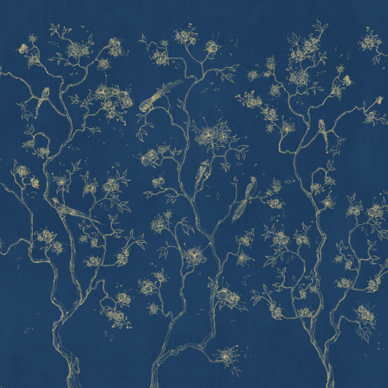 Beetle Mural Chinese Texture Wallpaper Wall Covering 3D Model in Blue
