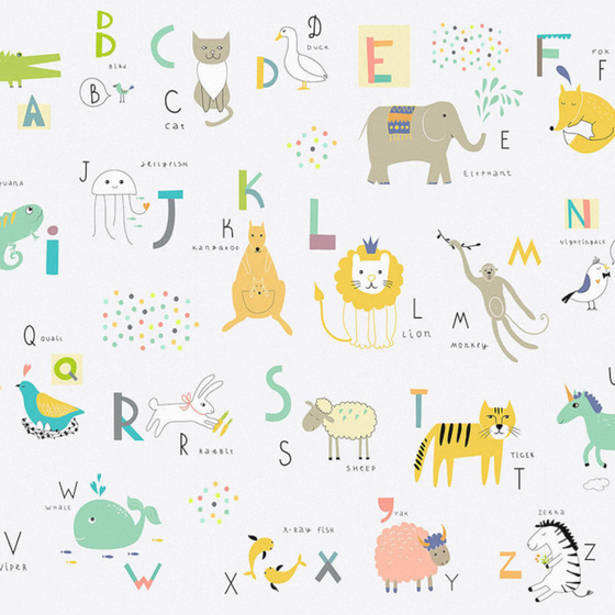 Children's Alphabet Solid Color Art Wall Mural 3D Model in Green