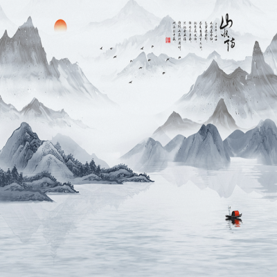 A【艺轩壁画】新中式山水情意境背景墙布壁画