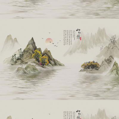 AA新中式意境山水背景墙【艺轩壁画】CT-111