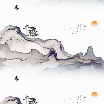 A新中式意境山水背景墙【艺轩壁画】3693