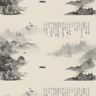 AA新中式意境山水背景墙【艺轩壁画】AT-260