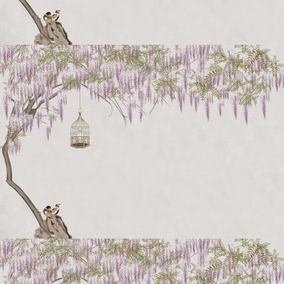 AA新中式意境工笔花鸟背景墙【艺轩壁画】S1700
