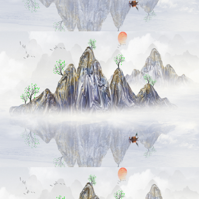 AA新中式中国风山水风景背景墙【艺轩壁画】