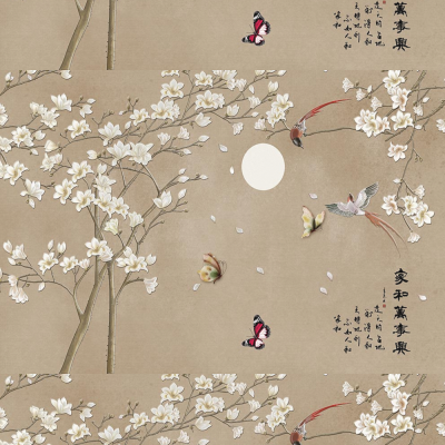 A新中式意境工笔花鸟背景墙【艺轩壁画】z5