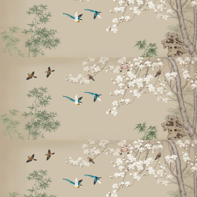 A【艺轩壁画】（淘宝店铺）新中式工笔花鸟背景墙布