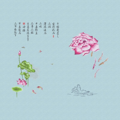 景泰澜墙布JN16906山水荷花-浅蓝
