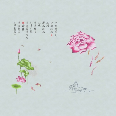 景泰澜墙布JN16906山水荷花-浅灰