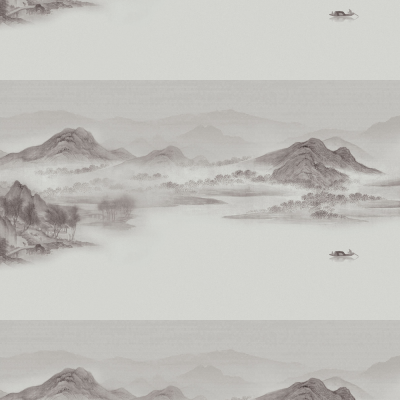 艺轩壁画新中式现代水墨意境抽象水墨山水黑白小船飞鸟 (3)