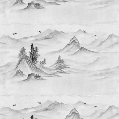 艺轩壁画新中式现代水墨意境抽象水墨山水黑白小船飞鸟 (8)